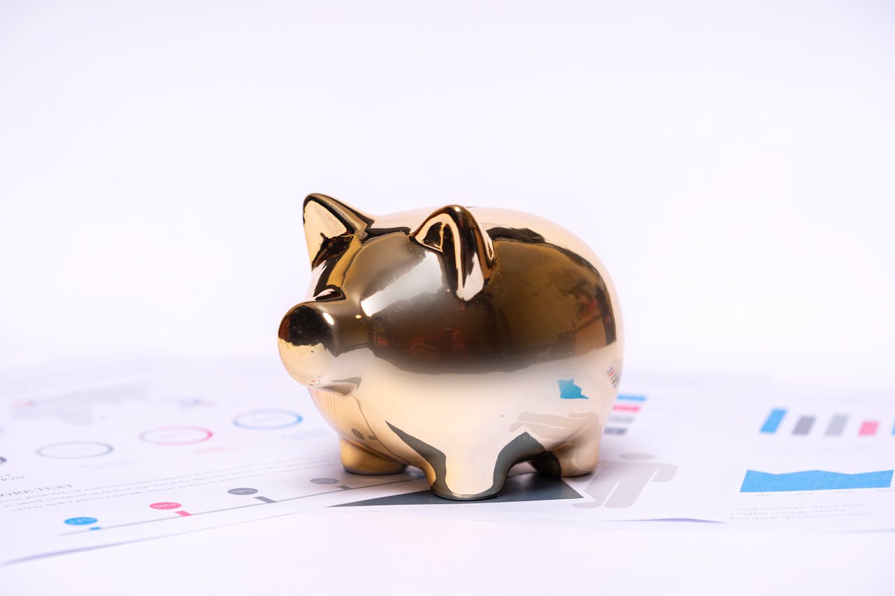 hero-img-01 Close-up of a golden piggy bank on financial documents, symbolizing savings and investment.